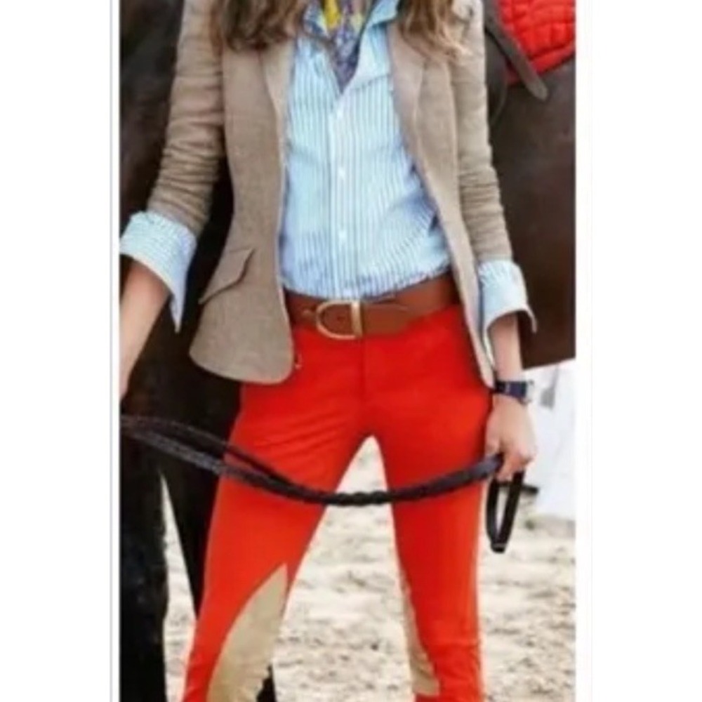 Ralph Lauren Equestrian Riding Pant Suede Knee Patch Red Orange Old Money Sz 2‎